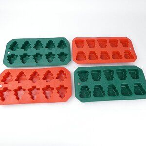 Snowman Tree ICE CUBE TRAYS Silicone Chocolate Candy Wax Molds Christmas 4 FOUR